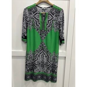 Studio One Green Black Paisley Dress 3/4 Sleeve